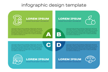 Set line Vegan food diet, No leather, bread loaf and Apple. Business infographic template. Vector