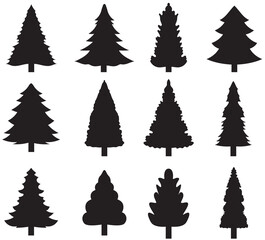 Set of pine trees silhouettes. Christmas trees set