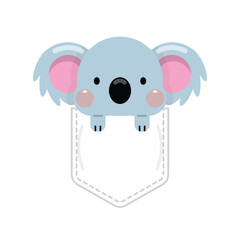 Cute little cartoon koala bear inside the pocket. Vector illustration.