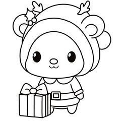 Teddy bear santa cartoon coloring page 