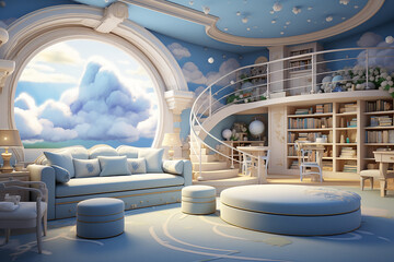 Children's room interior with beds and blue walls,boy's room