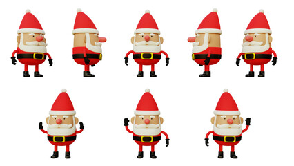Set of Santa Claus on a transparent background in several positions. 3D character