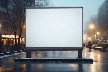 Blank white billboard or display for advertising, with blurred background. - obrazy, fototapety, plakaty