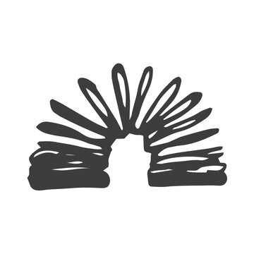 Slinky game. Games for children. Spring. Arch. Hand-drawn vector illustration. Tattoo sketch. Print for t-shirt and bags. Logo, Doodle.