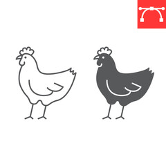 Chicken line and glyph icon, farm and agriculture, hen vector icon, vector graphics, editable stroke outline sign, eps 10.