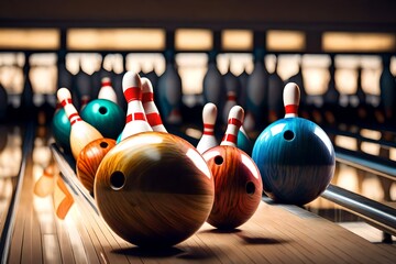 bowling ball and pins - obrazy, fototapety, plakaty