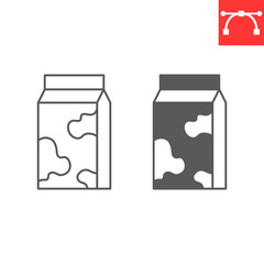 Milk line and glyph icon, farm and dairy, Milk carton with cow pattern vector icon, vector graphics, editable stroke outline sign, eps 10.