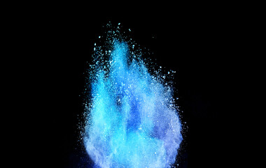 abstract blue powder splatted background. Colorful powder explosive on black background. Colored cloud. Colorful dust explode. Paint Holi