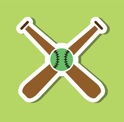 Baseballs with Sticks in cross sign Stiker design. Sport object icon concept. Baseball sport logo icon.