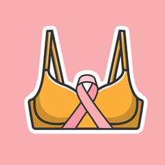 Breast Cancer October Awareness Month Campaign Sticker vector design. Breast with Ribbon sticker vector illustration. Healthcare icon concept.