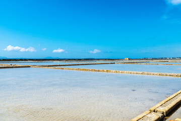 Salt evaporation ponds in Marsala, Sicily, Italy