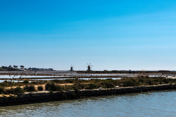 Salt evaporation ponds in Marsala, Sicily, Italy