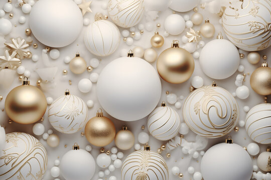 Winter holiday wallpaper. Festive christmas or new years eve in white and gold. 3d render created by generative AI