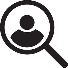 Magnifying glass looking for people icon, employee search symbol concept, headhunting, staff selection, vector illustration. Job search icon.