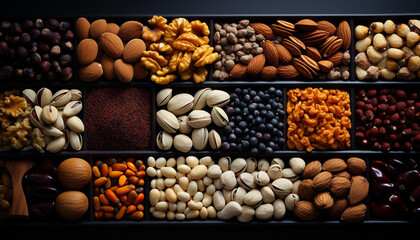 Healthy eating a variety of organic nuts and seeds generated by AI - obrazy, fototapety, plakaty