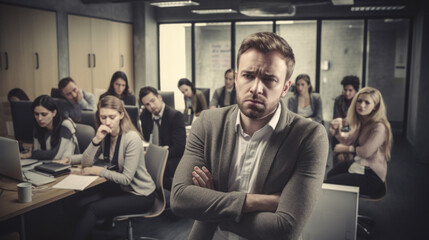 Office workers showing disinterest and lack of motivation - obrazy, fototapety, plakaty