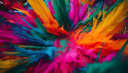 Fototapeta na wymiar Vibrant peacock feathers create abstract celebration of beauty in nature generated by AI