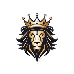 Fototapeta premium Lion head wearing a crown illustration logo isolated on a white background.