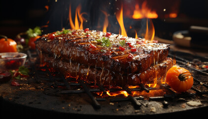 Grilled steak, cooked to perfection, smoky and delicious generated by AI