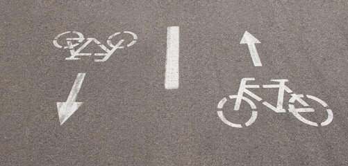 direction indicators on the bike path. High quality photo