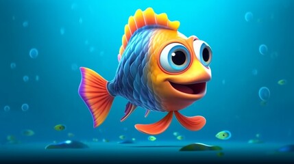 3d realistic cartoon cute fish.Generative AI