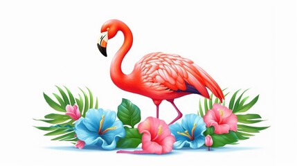 an illustration of a flamingo with flowers on its tai.Generative AI (1)