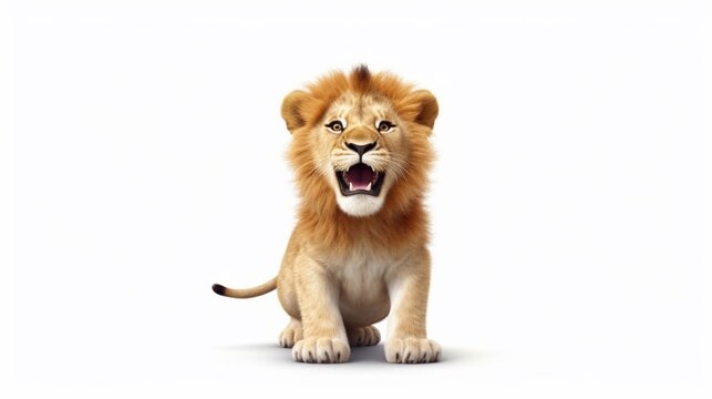 a small cheerful lion on a white background.Generative AI
