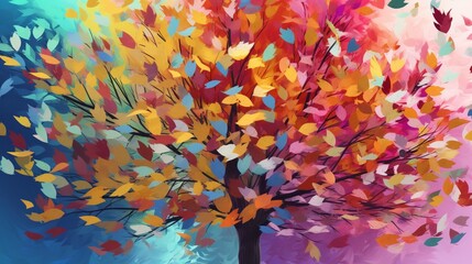 Colorful tree with leaves on hanging branches.Generative AI