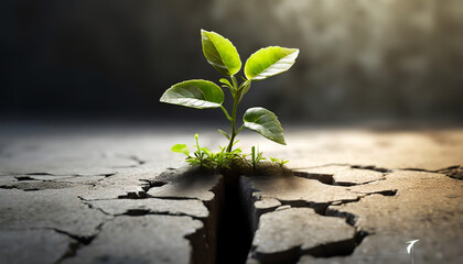 Resilience. A small plant growing through a crack in concrete