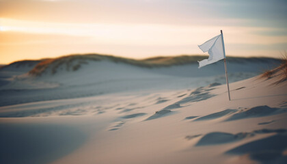 Solitude in nature Tranquil sand dunes meet mountain range at sunset generated by AI