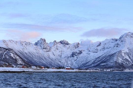 Winter on the Lonkanfjord in Hadsel Inland, Hennes, Nordland county, Norway