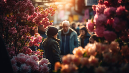 A joyful bouquet of multi colored flowers brings happiness outdoors generated by AI - obrazy, fototapety, plakaty