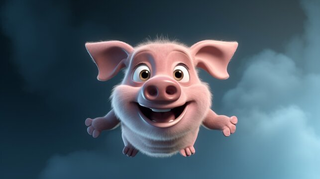 flying pig 3D cartoon big eyes.Generative AI