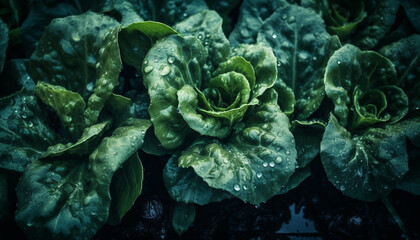 Fresh green leaf underwater, wet with dew drop for salad generated by AI