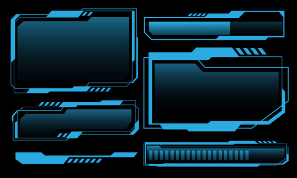 Hud frames blue user interface elements design modern technology futuristic control panel screen digital hologram window gaming menu touching cyber monitor set on black background vector