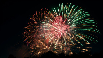 Fourth of July celebration vibrant colors, exploding fireworks, glowing flames generated by AI