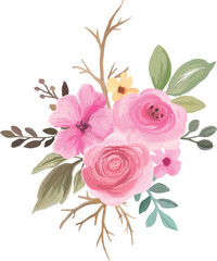 watercolor flowers, beautiful flower set with watercolor hand drawn bouquets.