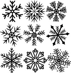 Obraz premium Set of vector snowflakes, isolated figures of Christmas snowflakes on a white background