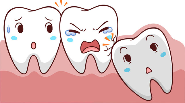 Cartoon impacted tooth in the gum.