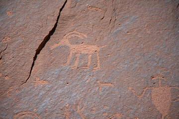 Detail of figures depicted on the wall of the  Sand Island Petroglyph Panel