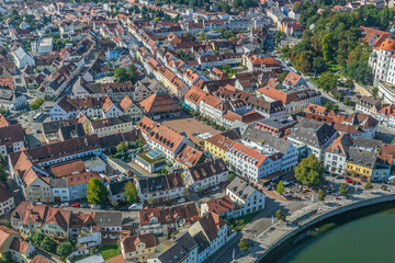 Fototapeta na wymiar Neuburg an der Donau von oben, Blick in die Innenstadt und den Schrannenplatz