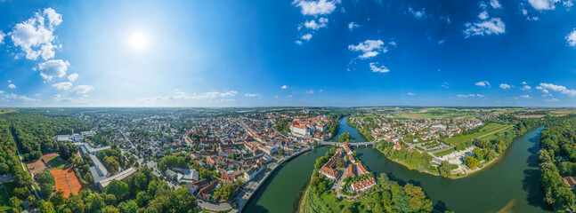 Neuburg an der Donau von oben, 360 Grad Rundblick über die Stadt