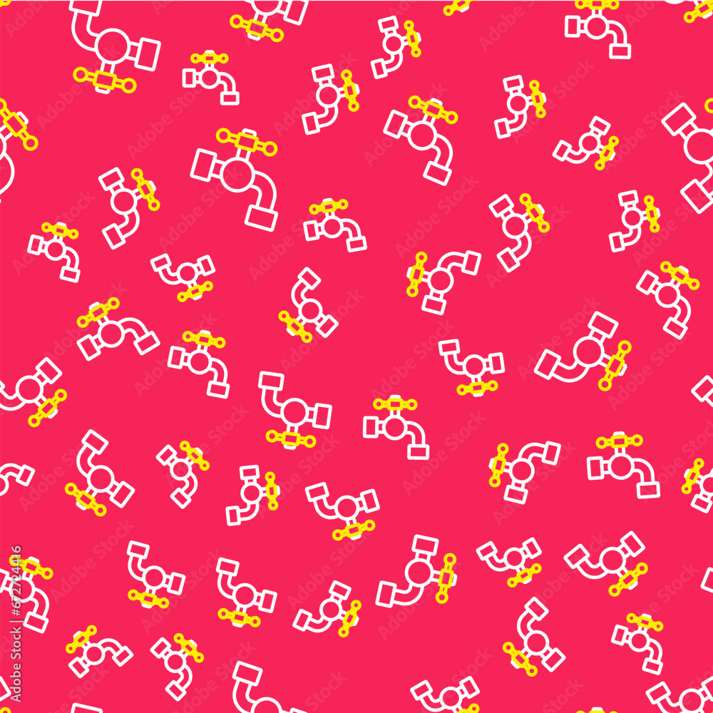 Poster line water tap icon isolated seamless pattern on red background. vector