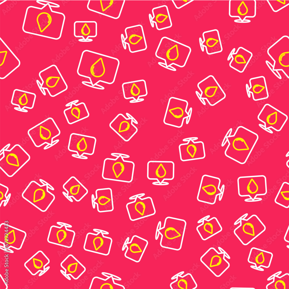 Poster line water drop with location icon isolated seamless pattern on red background. vector