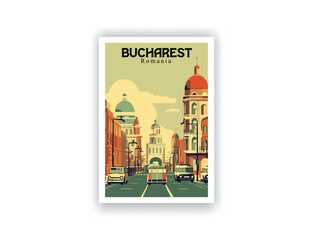 Bucharest, Romania. Vintage Travel Posters. Vector art. Famous Tourist Destinations Posters Art Prints Wall Art and Print Set Abstract Travel for Hikers Campers Living Room Decor