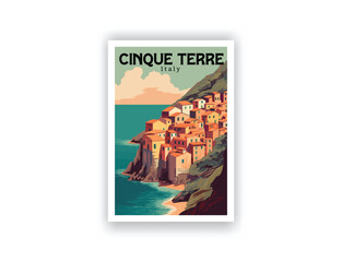 Cinque Terre, Italy. Vintage Travel Posters. Vector art. Famous Tourist Destinations Posters Art Prints Wall Art and Print Set Abstract Travel for Hikers Campers Living Room Decor
