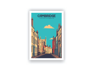 Cambridge, United Kingdom. Vintage Travel Posters. Vector art. Famous Tourist Destinations Posters Art Prints Wall Art and Print Set Abstract Travel for Hikers Campers Living Room Decor
