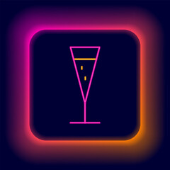 Glowing neon line Glass of champagne icon isolated on black background. Colorful outline concept. Vector