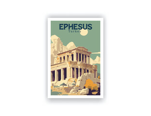 Ephesus, Turkey. Vintage Travel Posters. Vector art. Famous Tourist Destinations Posters Art Prints Wall Art and Print Set Abstract Travel for Hikers Campers Living Room Decor