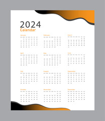 Luxury 2024 One page wall calendar design template, modern 12 months one page calendar